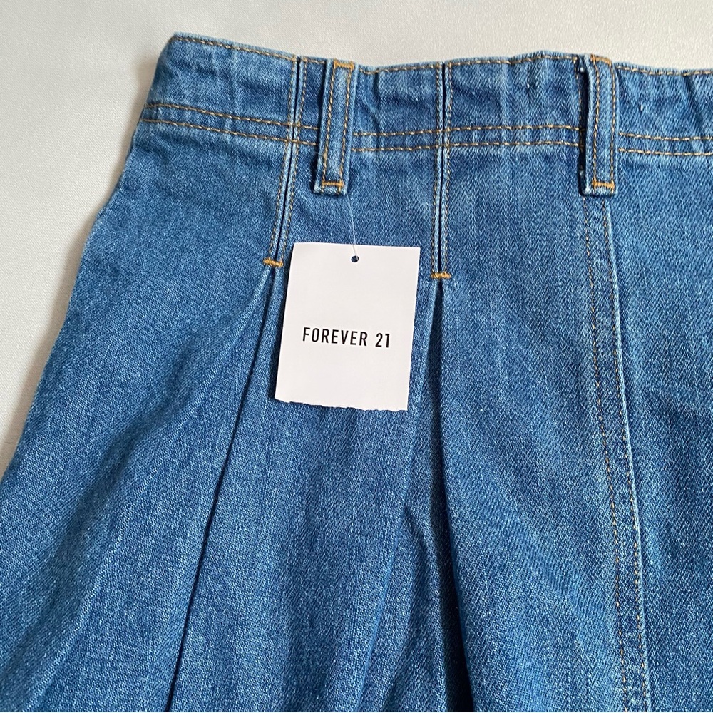 Forever 21 Blue Jean Denim Pleated Miniskirt Small NWT Summer Spring Coquette - Picture 4 of 8